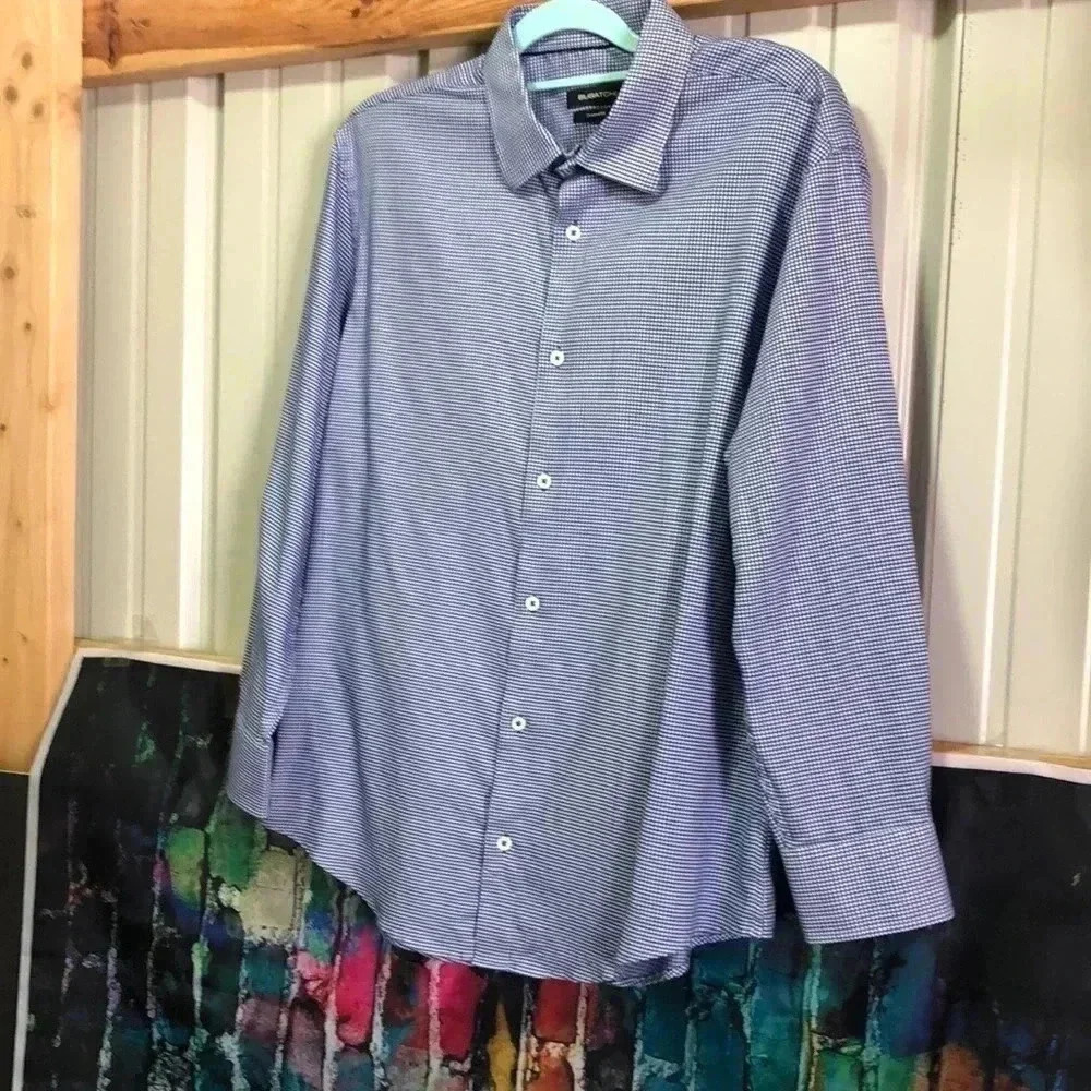 Bugatchi men’s dress shirt button up 17/34/35 blue and white